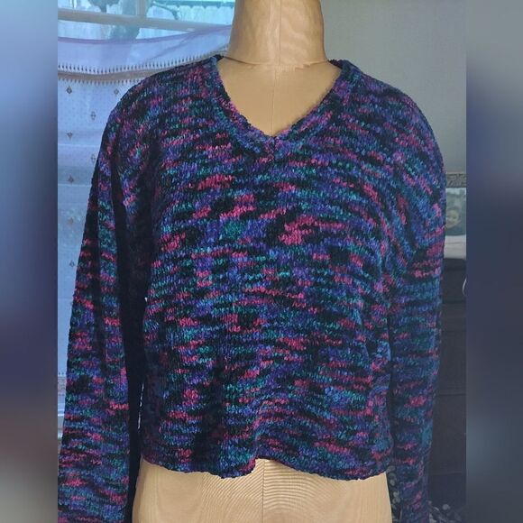 Vintage Cozy Chenille Oversized Crop Sweater Size L Reference Point - Picture 7 of 11